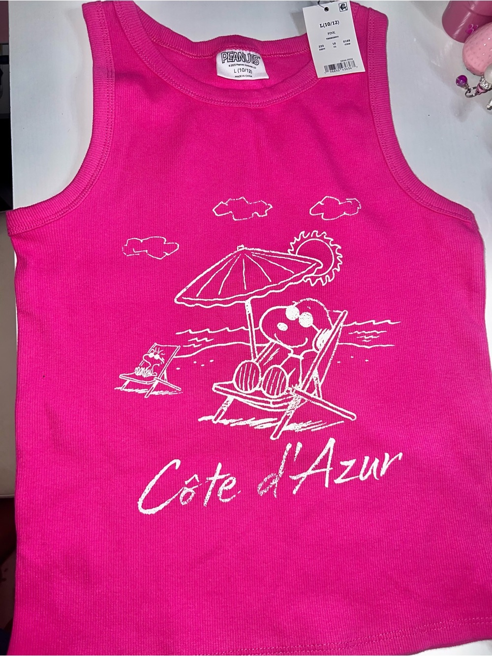 Set of 2 Peanuts Kids' Hot Pink Graphic Tank Top - and Cat £ Jack tank top